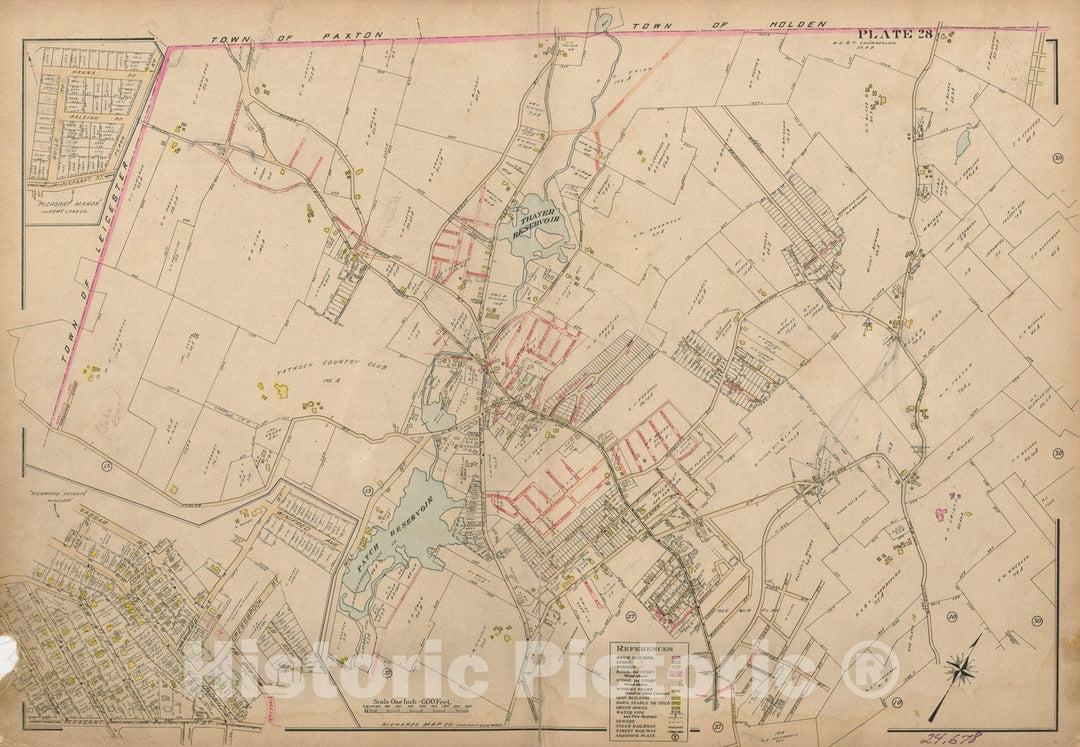 Historic Map : Atlas City of Worcester, Worcester 1911 Plate 028 , Vintage Wall Art