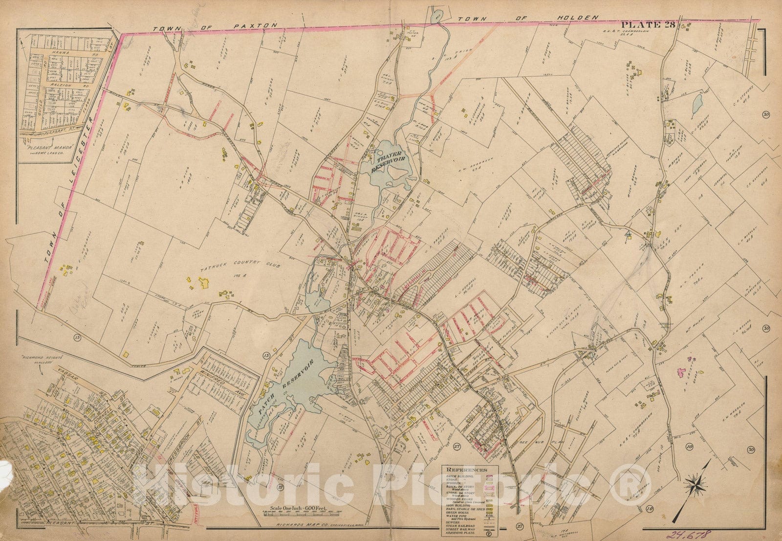 Historic Map : Atlas City of Worcester, Worcester 1911 Plate 028 , Vintage Wall Art