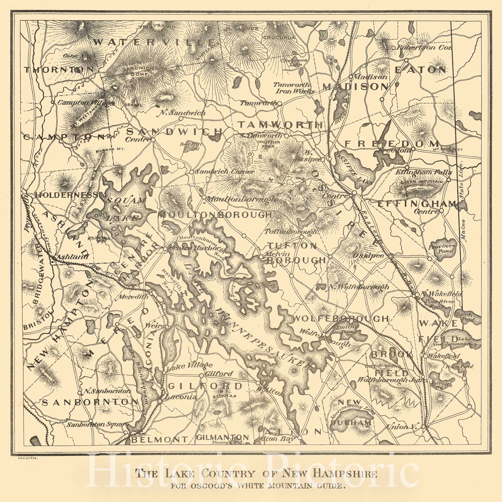 Historic Map : Lake Winnipesaukee & White Mountain Region 1888 , Vintage Wall Art