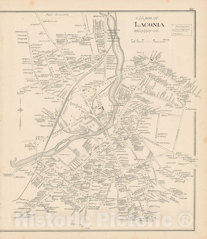 Historic Map : Laconia 1892 , Town and City Atlas State of New Hampshire , Vintage Wall Art