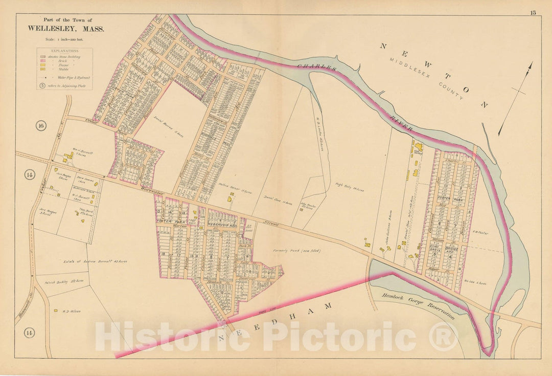 Historic Map : Atlas of Wellesley, Wellesley 1897 Plate 015 , Vintage Wall Art