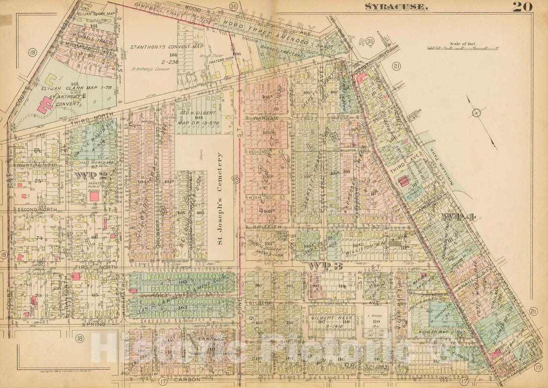 Historic Map : Atlas City of Syracuse, NY and Suburbs, Syracuse 1924 Plate 020 , Vintage Wall Art