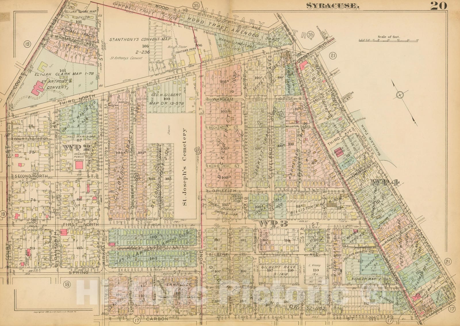 Historic Map : Atlas City of Syracuse, NY and Suburbs, Syracuse 1924 Plate 020 , Vintage Wall Art