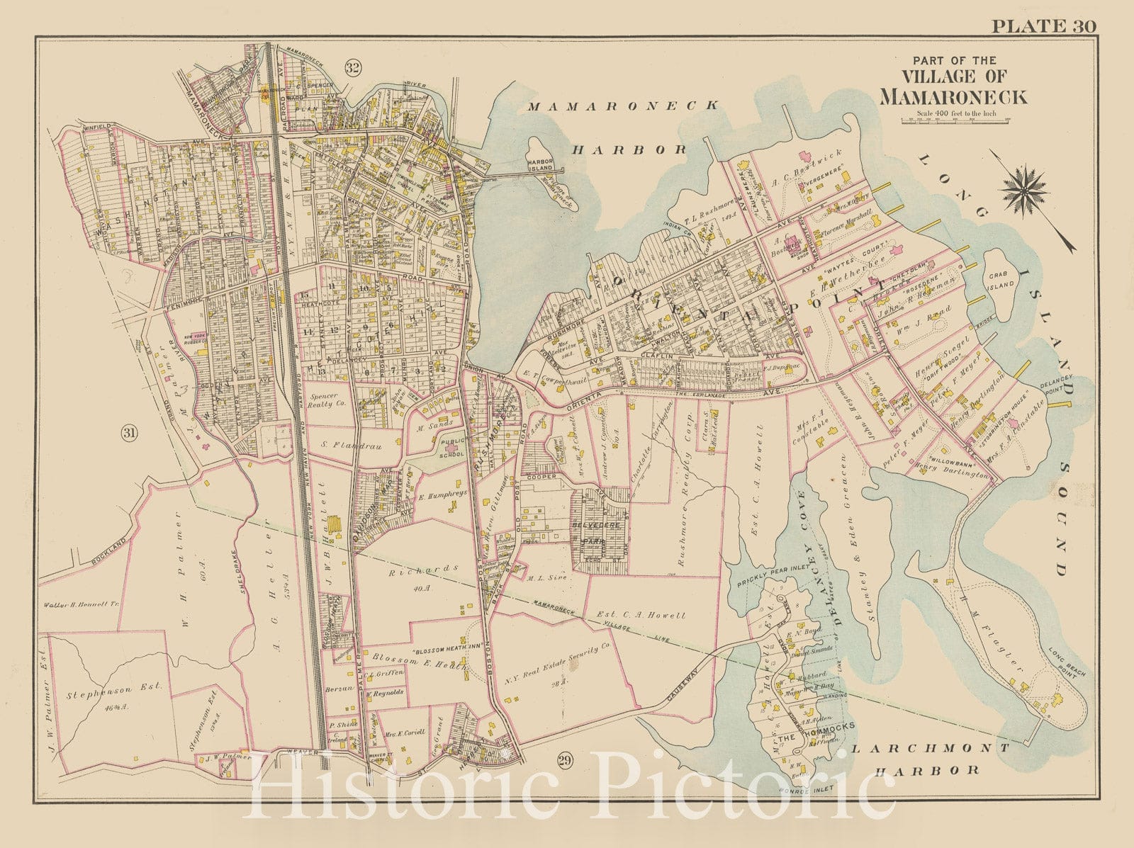 Historic Map : Atlas of Westchester County, NY, Vol. 1, Mamaroneck 1910 Plate 030 , Vintage Wall Art