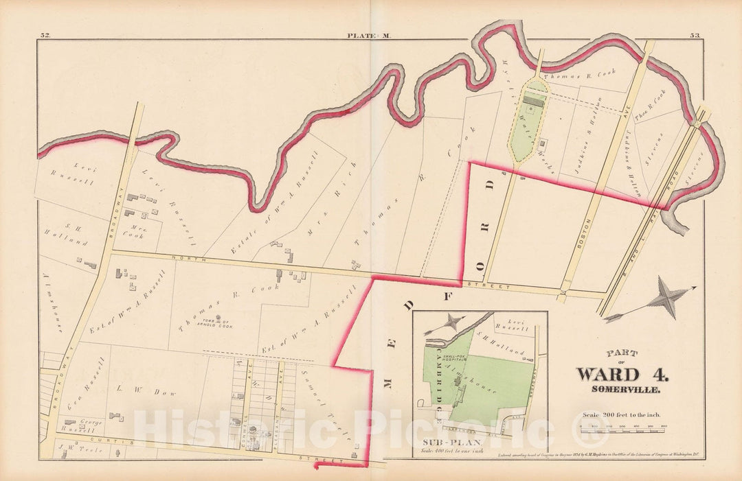 Historic Map : Atlas City of Somerville, Somerville 1874 Plate M , Vintage Wall Art