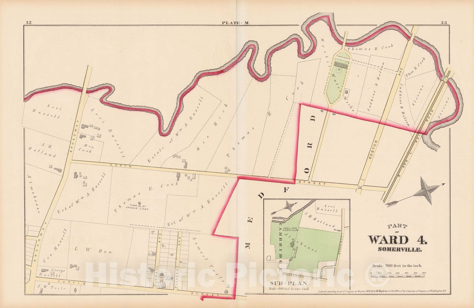 Historic Map : Atlas City of Somerville, Somerville 1874 Plate M , Vintage Wall Art