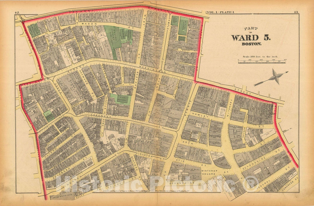 Historic Map : Atlas of County of Suffolk, MA Vol. 1 including Boston Proper, Boston 1874 Plate I , Vintage Wall Art