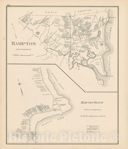 Historic Map : Hampton 1892 , Town and City Atlas State of New Hampshire , Vintage Wall Art