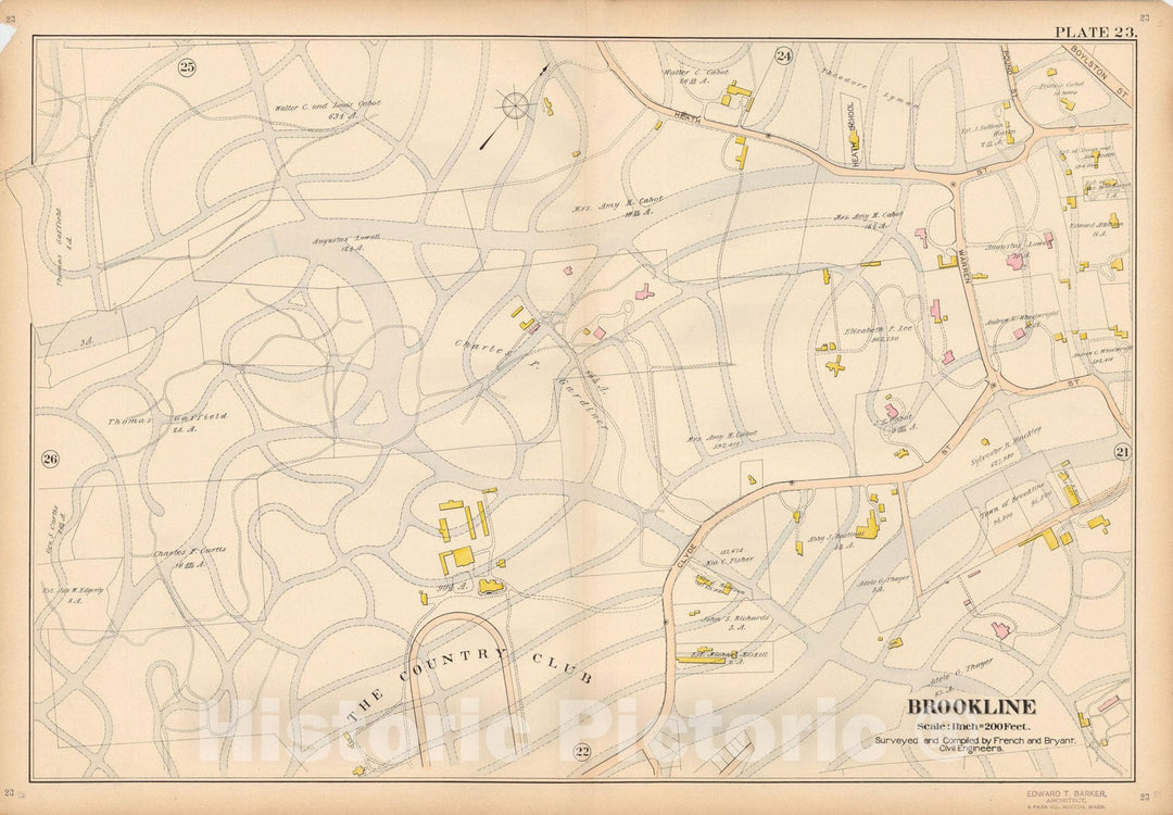 Historic Map : Atlas Town of Brookline, Brookline 1897 Plate 023 , Vintage Wall Art