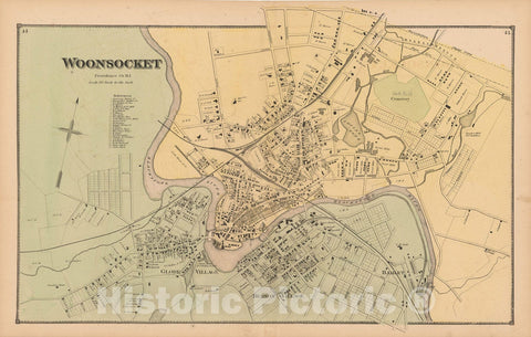 Historic Map : Atlas State of Rhode Island, Woonsocket 1870 , Vintage Wall Art