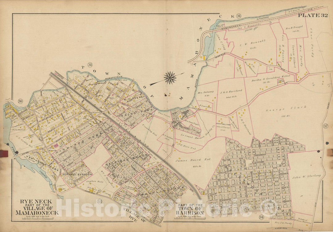 Historic Map : Atlas of Westchester County, NY, Vol. 1, Mamaroneck 1910 Plate 032 , Vintage Wall Art
