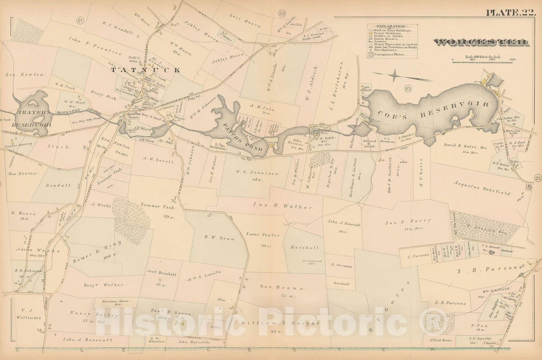 Historic Map : Atlas City of Worcester, MA, Worcester 1886 Plate 022 , Vintage Wall Art