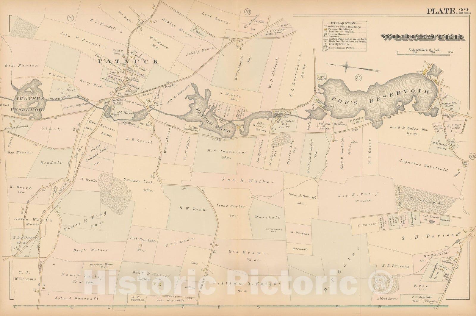 Historic Map : Atlas City of Worcester, MA, Worcester 1886 Plate 022 , Vintage Wall Art
