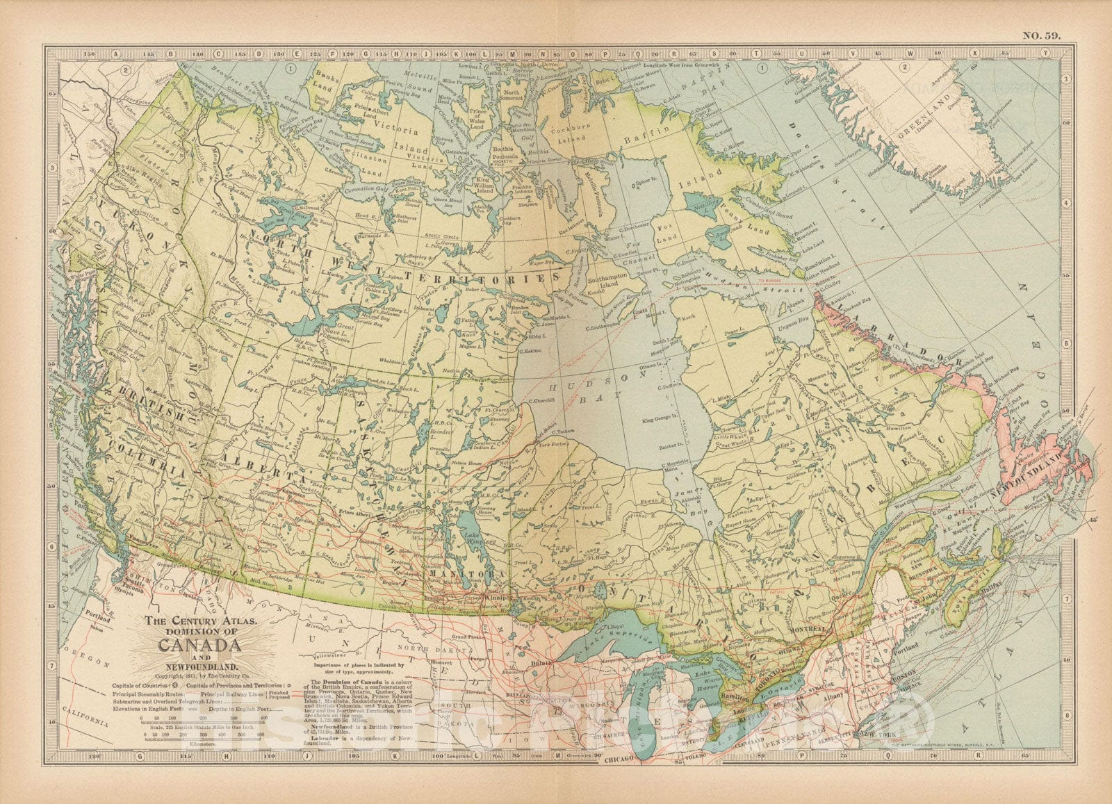 Historic Map : Canada 1914 , Century Atlas of the World, v3, Vintage Wall Art