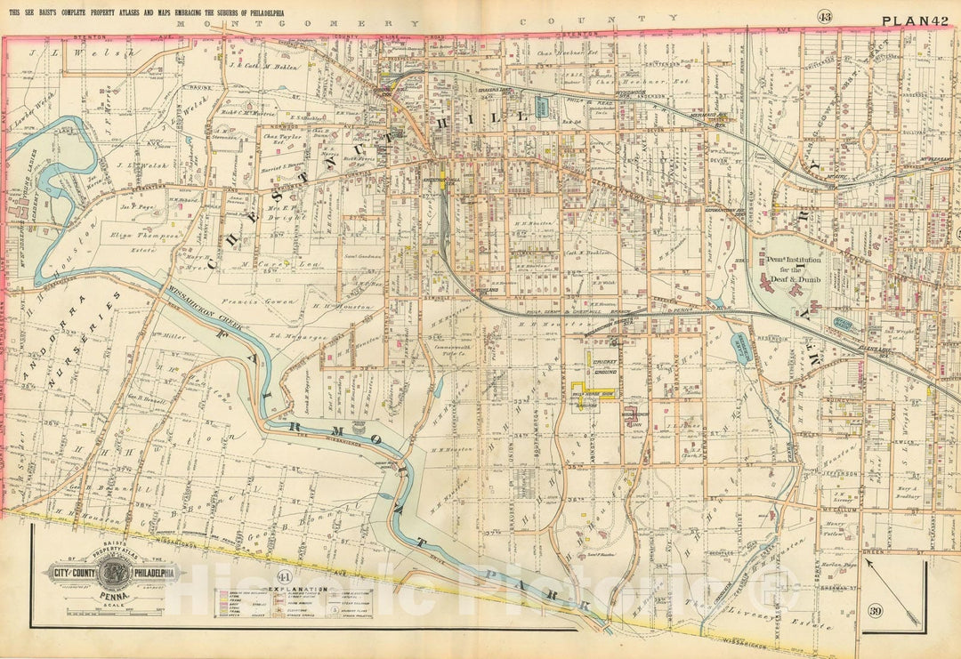 Historic Map : Baist's Property Atlas of Philadelphia, Philadelphia 1895 Plate 042 , Vintage Wall Art