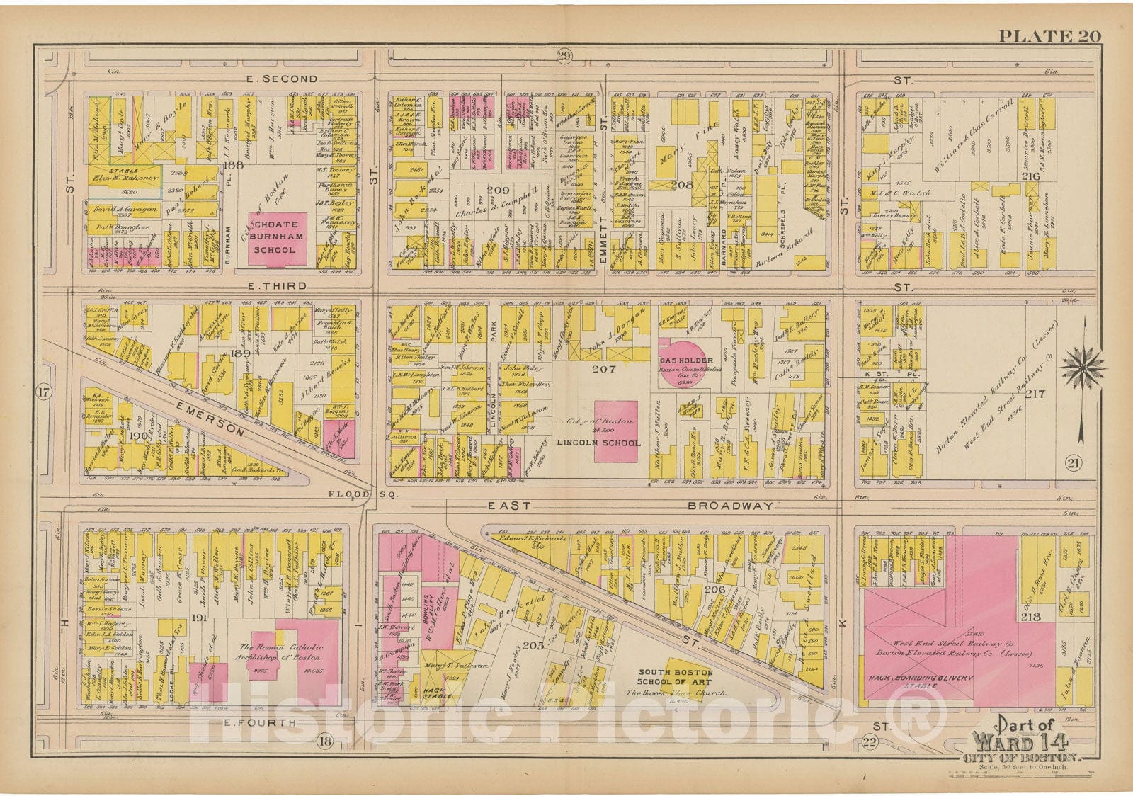 Historic Map : Atlas of South Boston, South Boston 1910 Plate 020 , Vintage Wall Art