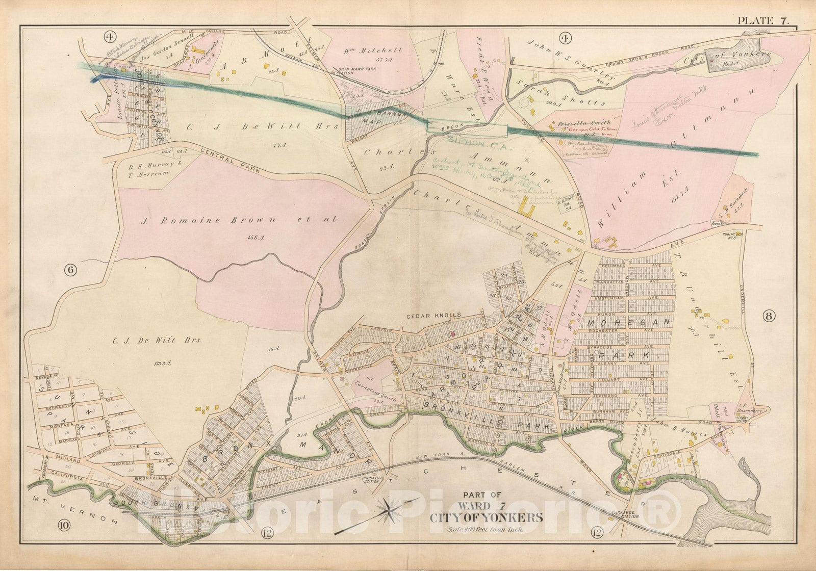 Historic Map : Atlas of Westchester County, Yonkers 1901 Plate 007 , Vintage Wall Art