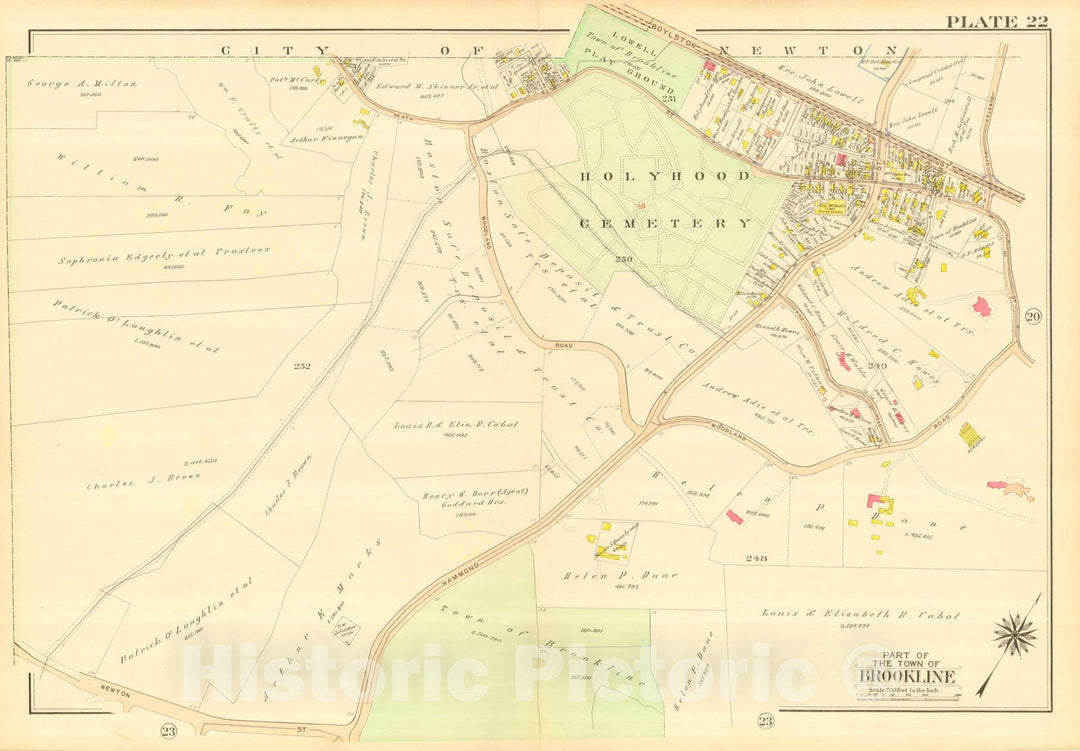 Historic Map : Atlas Town of Brookline, Norfolk County Massachusetts, Brookline 1913 Plate 022 , Vintage Wall Art