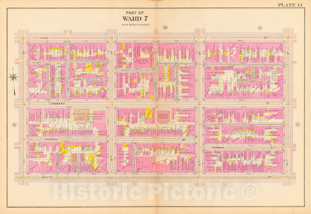 Historic Map : Philadelphia 1908 Plate 013 , Vintage Wall Art