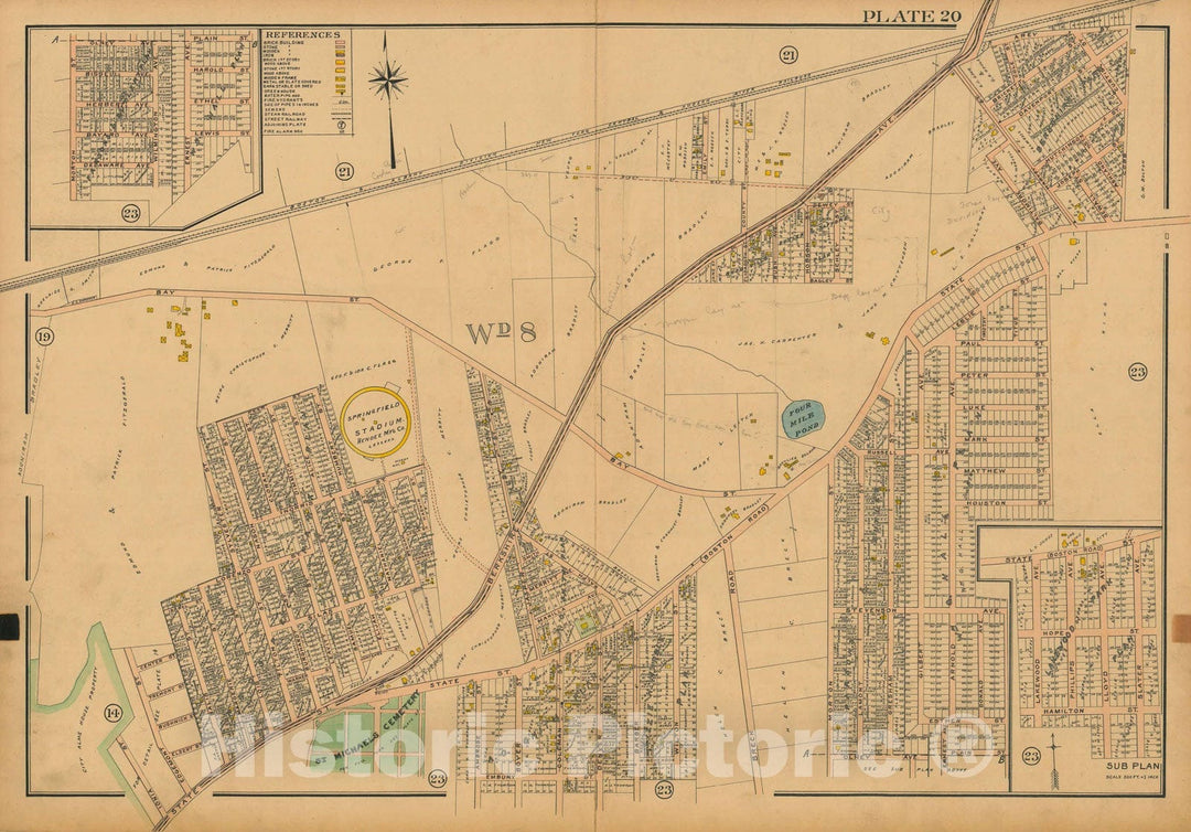 Historic Map : Atlas City of Springfield and The Town of Longmeadow 1910 Plate 020 , Vintage Wall Art