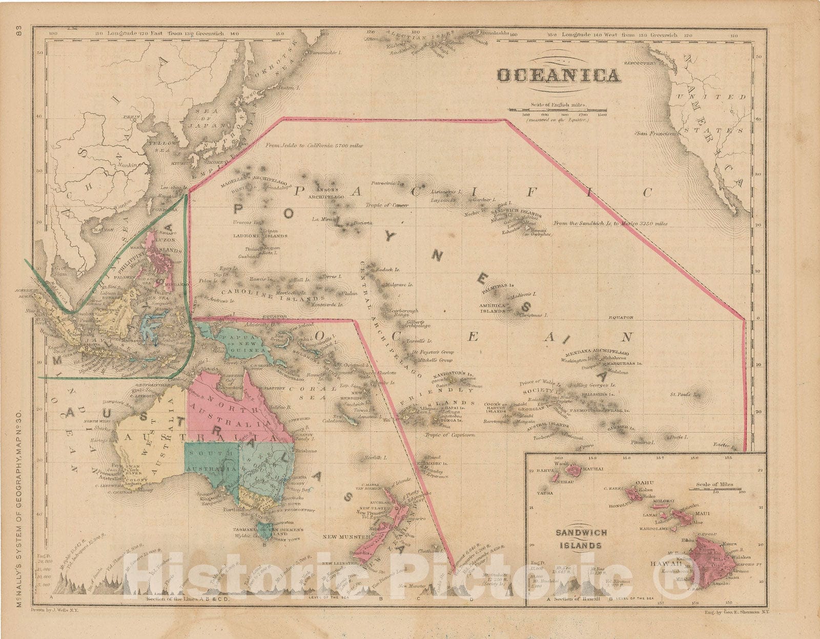 Historic Map : McNally's Improved System of Geography, Australia 1856 , Vintage Wall Art