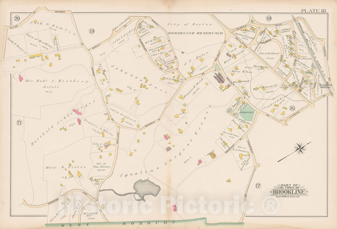 Historic Map : Atlas Town of Brookline, Brookline 1893 Plate 016 , Vintage Wall Art