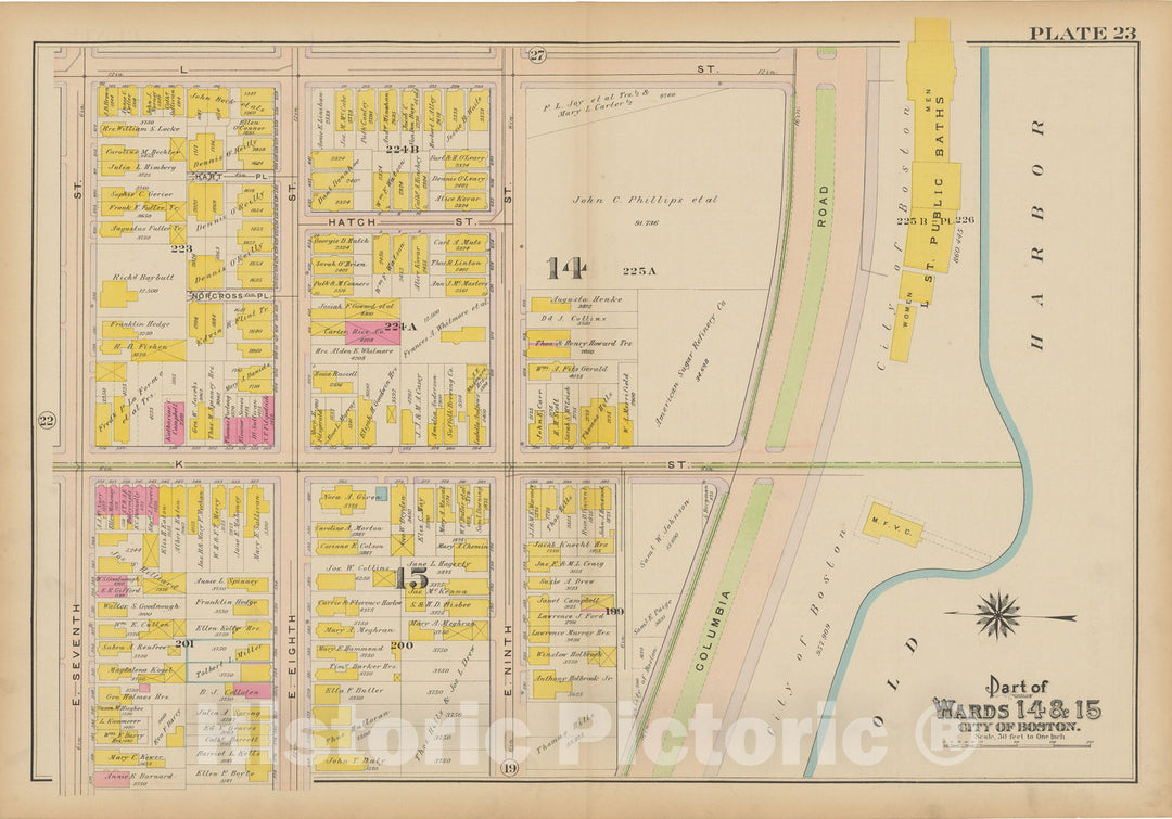 Historic Map : Atlas of South Boston, South Boston 1910 Plate 023 , Vintage Wall Art