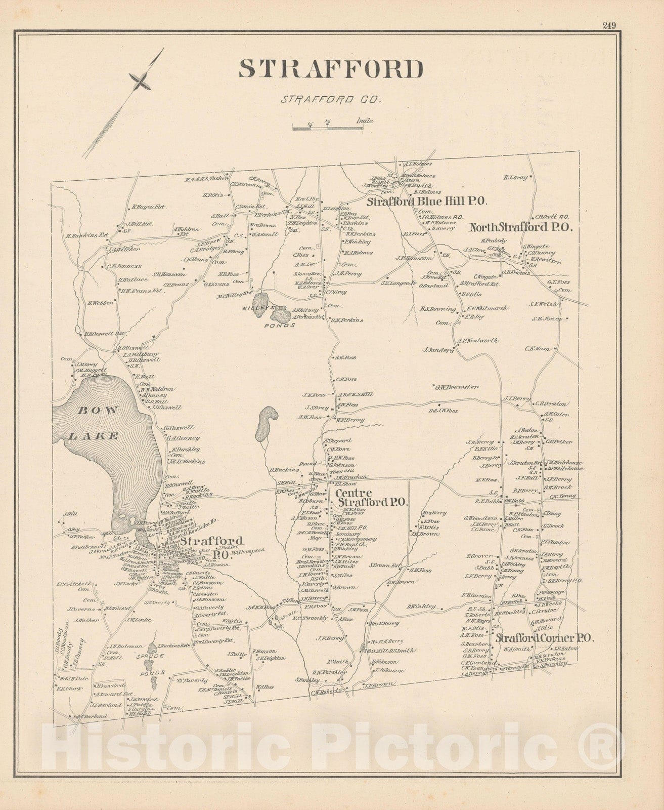 Historic Map : Strafford 1892 , Town and City Atlas State of New Hampshire , Vintage Wall Art