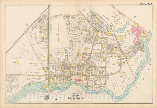 Historic Map : Atlas City of Newton, MA, Newton 1907 Plate 023 , Vintage Wall Art