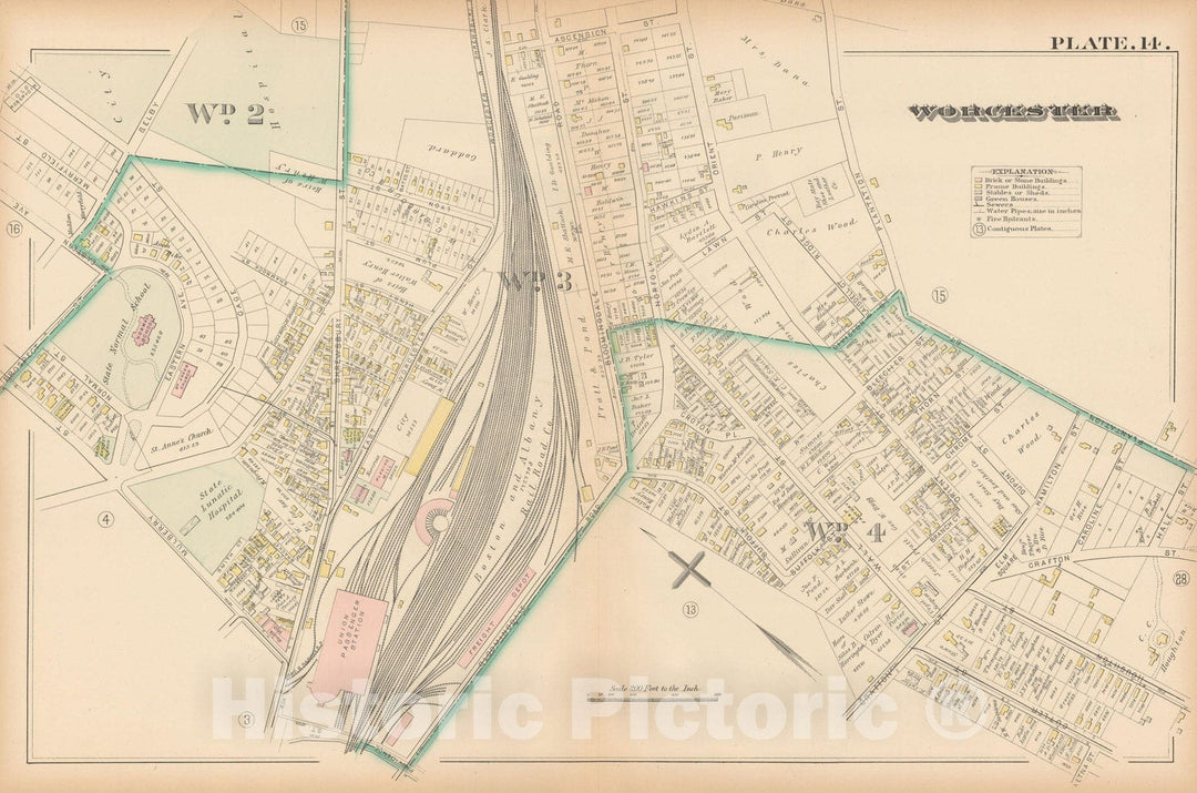 Historic Map : Atlas City of Worcester, MA, Worcester 1886 Plate 014 , Vintage Wall Art