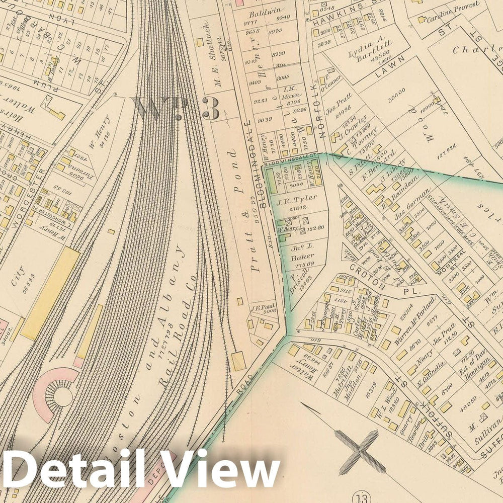 Historic Map : Atlas City of Worcester, MA, Worcester 1886 Plate 014 , Vintage Wall Art