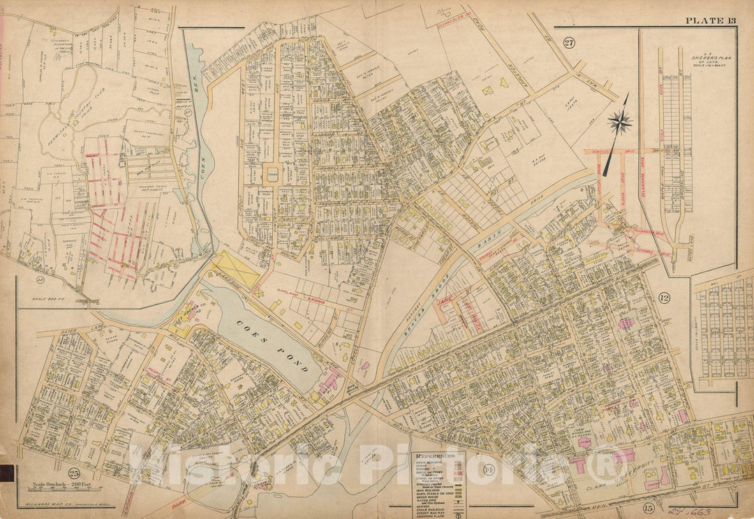 Historic Map : Atlas City of Worcester, Worcester 1911 Plate 013 , Vintage Wall Art