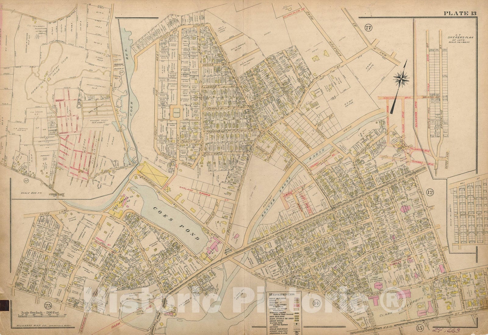 Historic Map : Atlas City of Worcester, Worcester 1911 Plate 013 , Vintage Wall Art