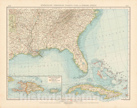 Historic Map : United States & Cuba & Haiti & Puerto Rico 1899 , Andrees Allgemeiner Handatlas , Vintage Wall Art