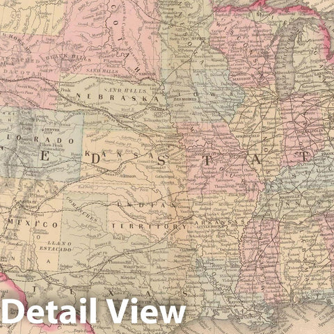 Historic Map : United States 1864 , New General (World) Atlas , Vintage Wall Art