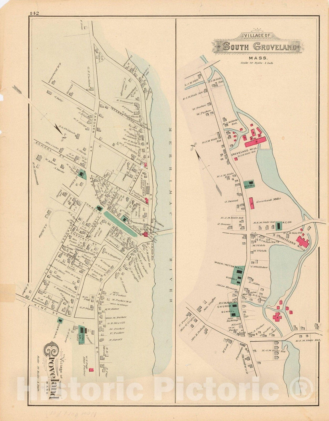 Historic Map : Atlas of Essex County, Groveland 1884 , v2, Vintage Wall Art