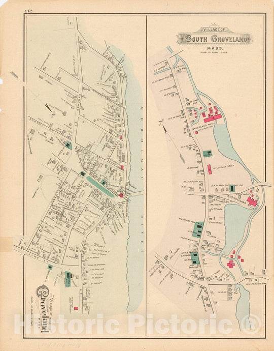 Historic Map : Atlas of Essex County, Groveland 1884 , v2, Vintage Wall Art