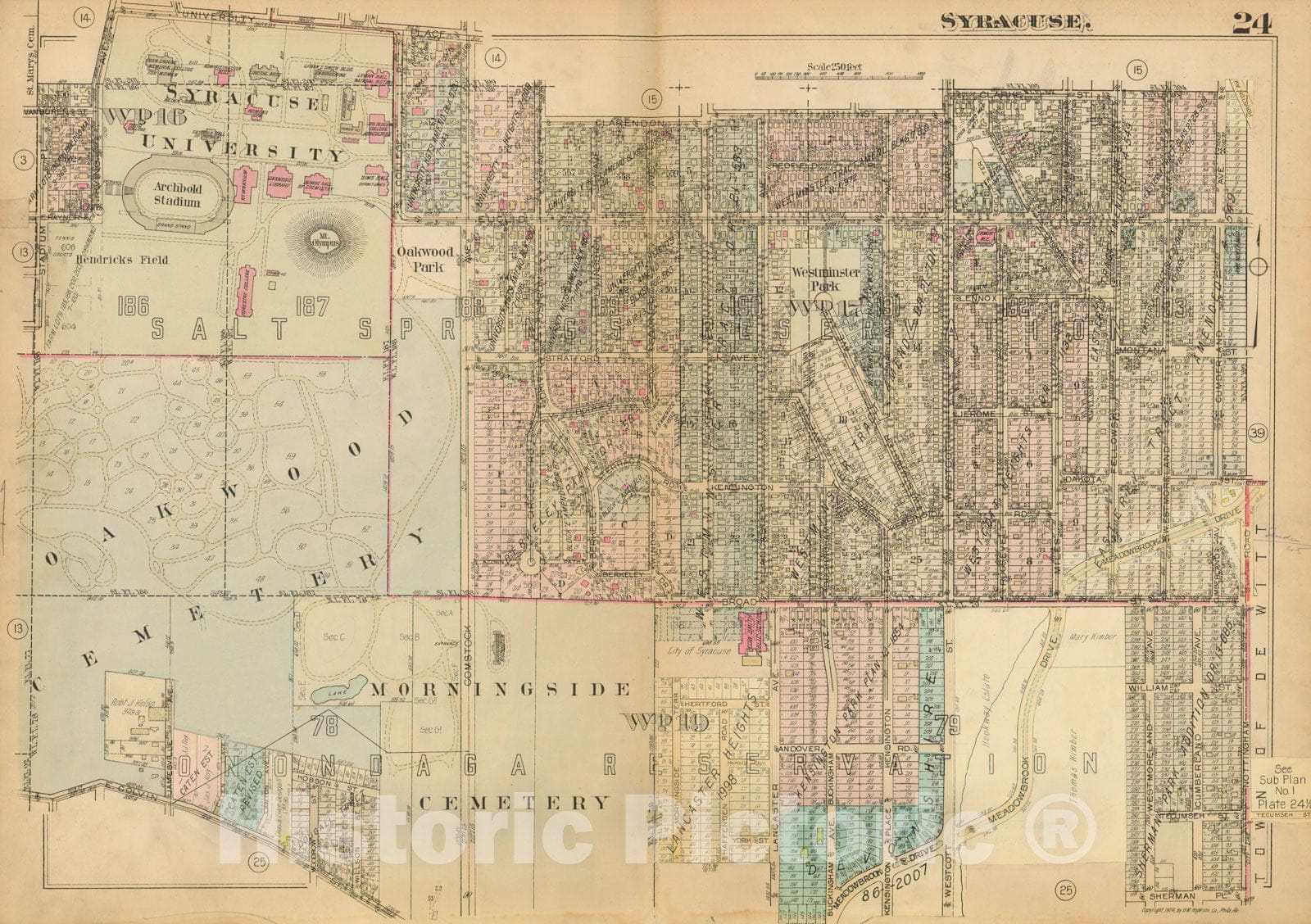 Historic Map : Atlas City of Syracuse, NY and Suburbs, Syracuse 1924 Plate 024 , Vintage Wall Art