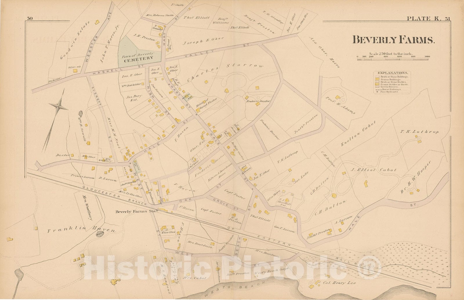 Historic Map : Atlas of Beverly, MA, Beverly 1880 Plate K , Vintage Wall Art