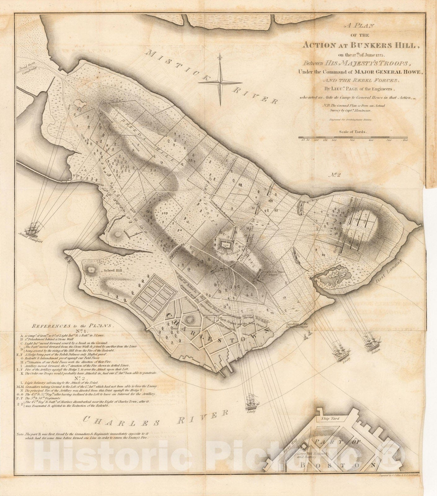 Historic Map : Revolutionary War Maps of Boston and Massachusetts, Action at Bunker Hill 1775 , Vintage Wall Art
