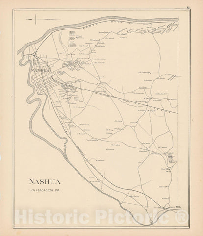 Historic Map : Nashua 1892 , Town and City Atlas State of New Hampshire , v2, Vintage Wall Art