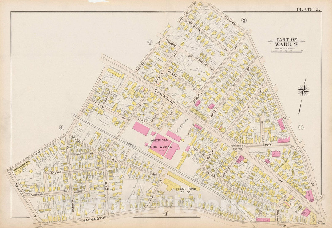 Historic Map : Atlas City of Somerville, Somerville 1895 Plate 005 , Vintage Wall Art