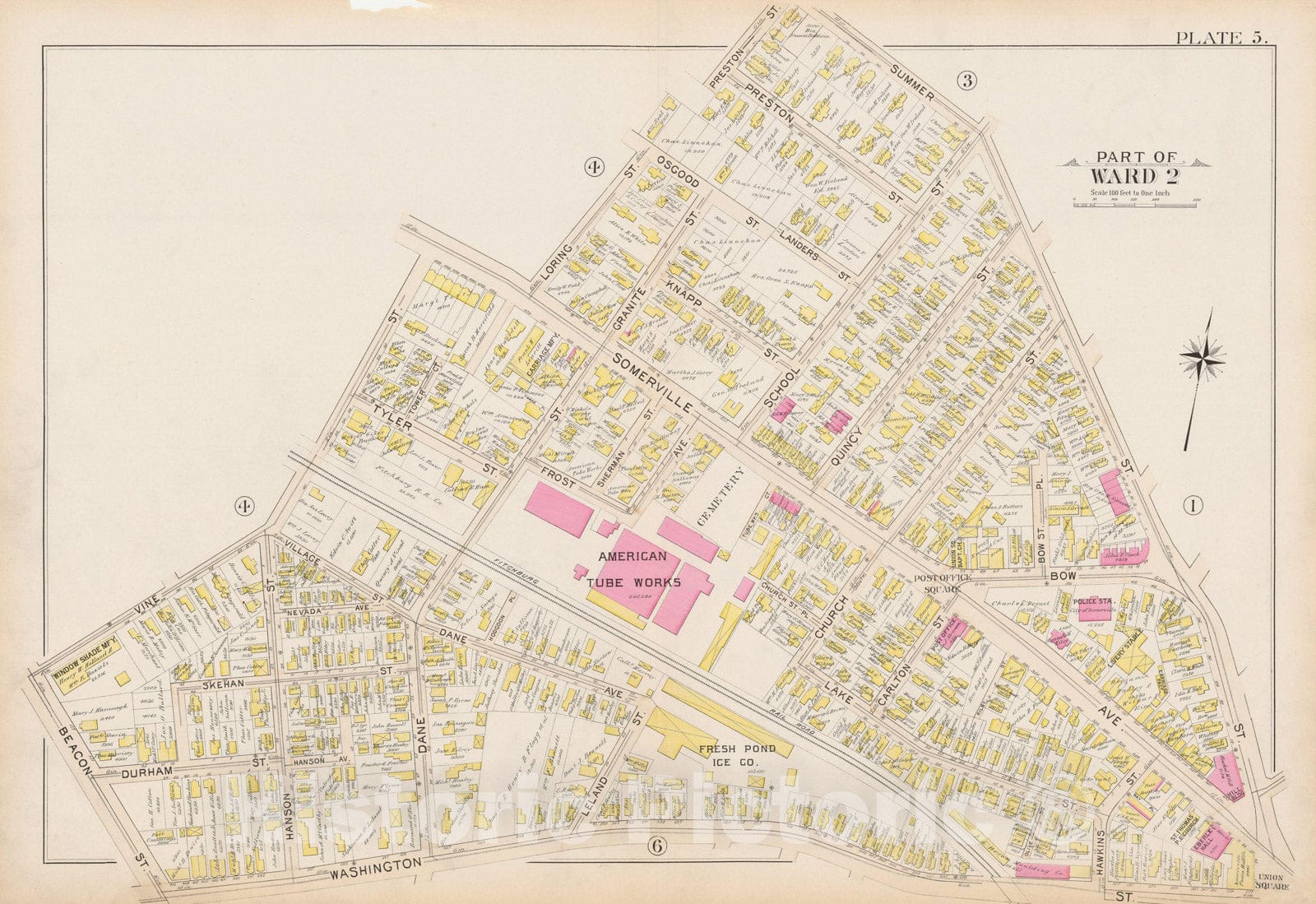 Historic Map : Atlas City of Somerville, Somerville 1895 Plate 005 , Vintage Wall Art