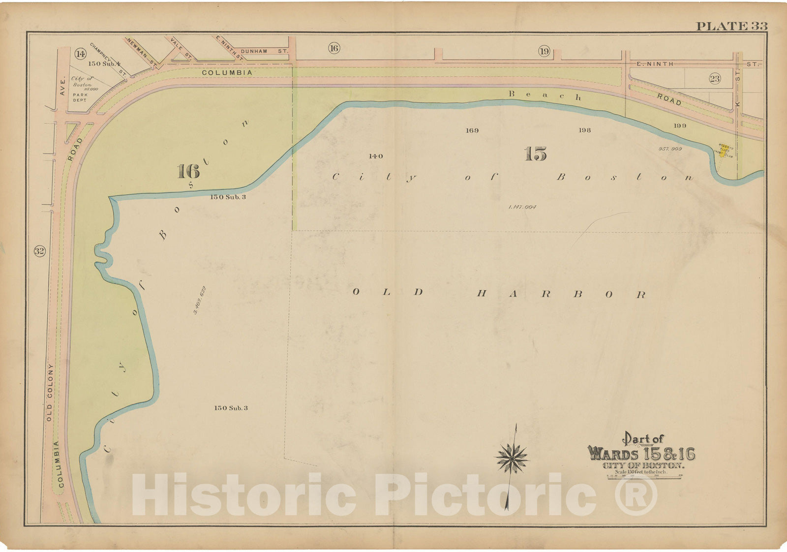 Historic Map : Atlas of South Boston, South Boston 1910 Plate 033 , Vintage Wall Art