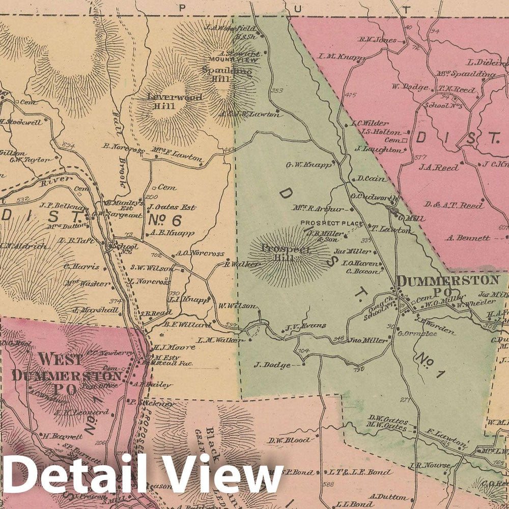 Historic Map : Atlas of Windham County, VT, Dummerston 1869 , Vintage Wall Art