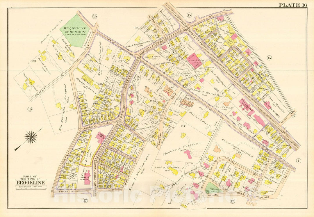 Historic Map : Atlas Town of Brookline, Norfolk County Massachusetts, Brookline 1913 Plate 016 , Vintage Wall Art