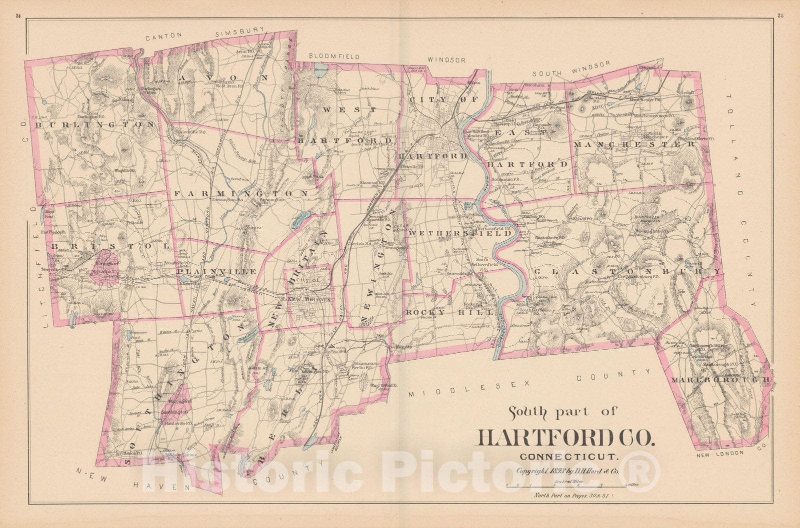 Historic Map : Hartford 1893 , Town and City Atlas State of Connecticut , Vintage Wall Art