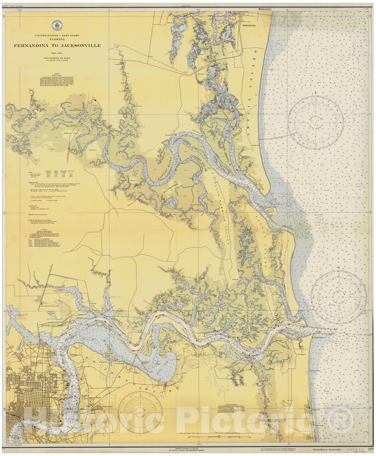 Historic Map : Coastal Charts - Florida: Fernandina to Jacksonville 1952 , Vintage Wall Art