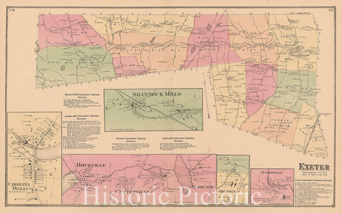 Historic Map : Atlas State of Rhode Island, Exeter & Shannon Mills 1870 , Vintage Wall Art