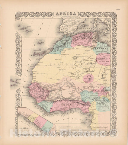 Historic Map : Africa 1856 , Colton's Atlas World , Vintage Wall Art